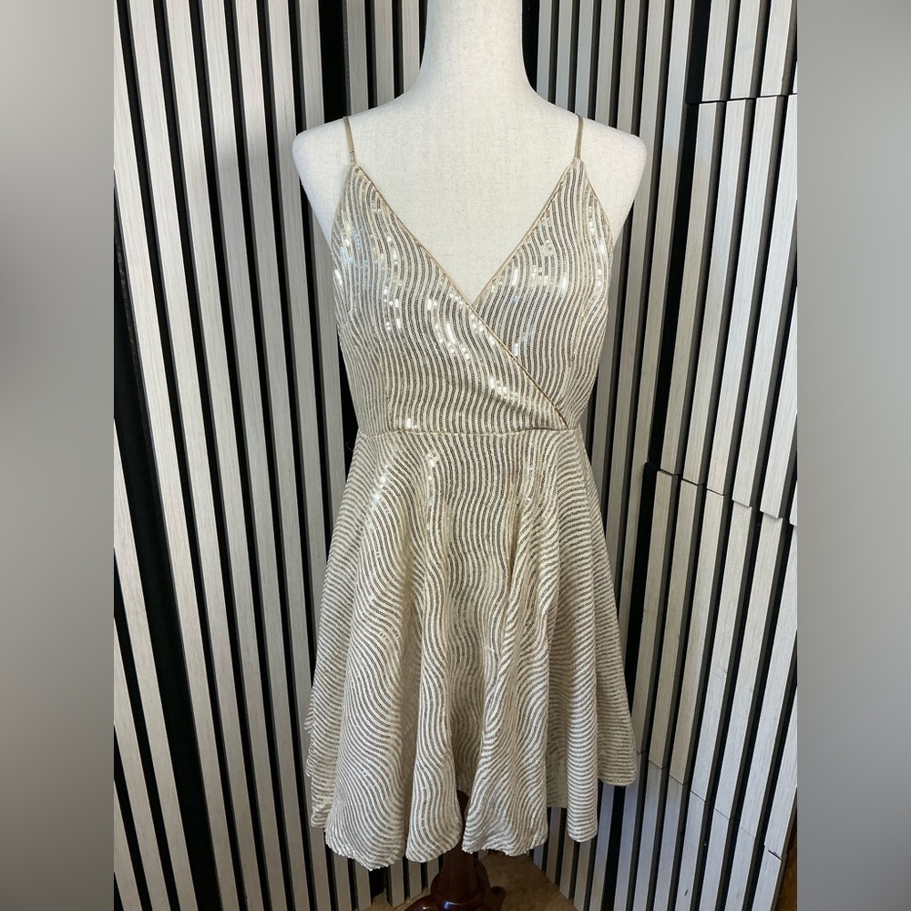 Lulu's Shimmering Gold Sequin Mini Dress, Sz L